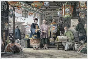 Allom Gallery: Showroom of a Lantern Merchant in Peking, China, 1843. Artist: Thomas Allom