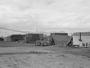 Displaced Person Gallery: Shows pickers tents, power unit and shower bath... FSA camp, Merrill, Klamath County, Oregon