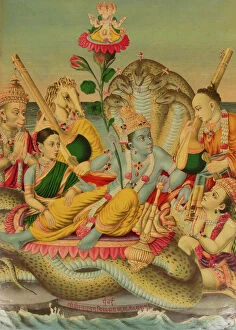 Shri Sheshanarayana, Vishnu Narayana on Shesha, 1886. Creator: Unknown