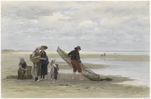 Shrimping Prints: Shrimp fisherman on the beach, 1847-1892. Creator: Philip Lodewijk Jacob Frederik Sadee
