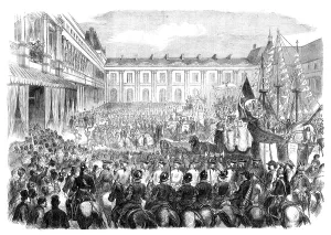 Carnival Prints: Shrove Tuesday procession of the Fat Ox at the Tuileries, Paris, 1870. Creator: Unknown