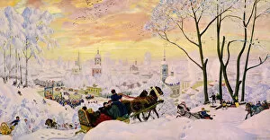 Sledge Driving Gallery: Shrovetide, 1916. Artist: Kustodiev, Boris Michaylovich (1878-1927)