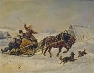 Sleigh Ride Driving Collection: Shrovetide. Artist: Sverchkov, Nikolai Yegorovich (1817-1898)