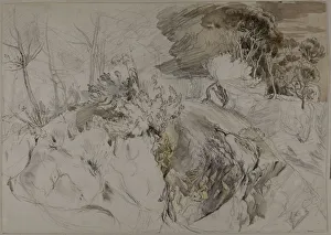 Shrubs and Trees in Rocky Landscape, c. 1845. Creator: John Ruskin