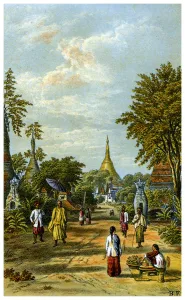 Myanmarian Prints: The Shwe Dragon pagoda, Rangoon, 19th century. Artist: C Kegan Paul