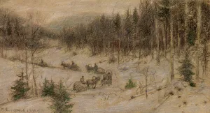 Yenisey Siberia Russia Prints: Siberian Road in Winter. A String of Carts Going from Rasseia to the Krasnoyarsk Region