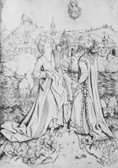 Sybil Prints: The Sibyl and Emperor Augustus, 15th century. Creator: Master ES