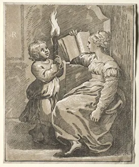 Sibyl Reading with a Child Holding a Torch, 1518-27. Creator: Ugo da Carpi (Italian, c