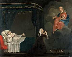 Survivor Prints: A sick man in bed, a woman praying to the Virgin and Child