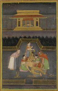 A sick man surrounded by his family, 18th century. Creator: Unknown A sick man surrounded by his family, 18th century. Creator: Unknown
