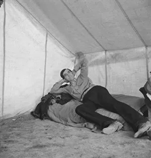 Lying Gallery: Sick migratory worker from Colorado in FSA camp, Calipatria, Imperial Valley, 1939