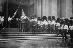 Pall Bearer Prints: Sickles coffin carried from Cathedral, 1914. Creator: Bain News Service
