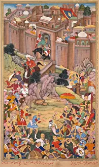 The siege of Arbela in the era of Hulagu Khan, page from a Chingiz-nama..., c. 1596 The siege of Arbela in the era of Hulagu Khan, page from a Chingiz-nama..., c. 1596