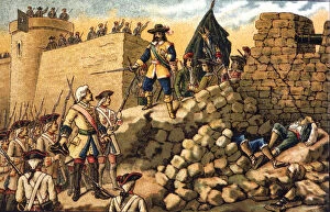 Siege of Barcelona in 1714 by the troops of Philip V, negative to the offer of surrender