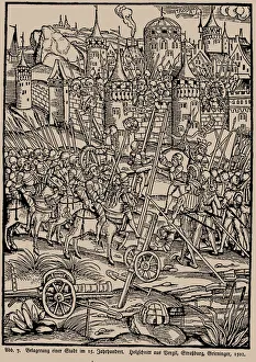 Street Fight Prints: Siege of a city in the 15th century. From the Strasbourg Vergil by Johann Grieninger, 1502