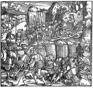Suffer Prints: Siege of a fortress. Illustration from the book Phisicke Against Fortune by Petrarch