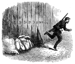 Sapper Prints: Siege Operations at Chatham: lighting the fuse for the powder-bags, 1871. Creator: Unknown