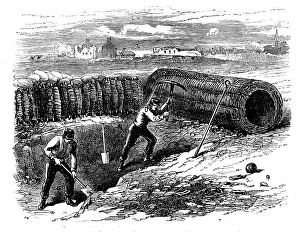 Sapper Prints: Siege Operations at Chatham: sappers working behind sap roller, 1871. Creator: Unknown