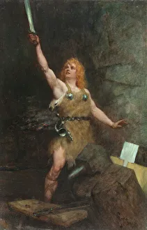 Varangians Prints: Siegfried in the forge, 1900. Creator: Leeke, Ferdinand (1859-1937)