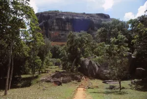 Central Province Prints: Sigiriya Gardens below Rock Fortress, Sri Lanka. 20th century. Artist: CM Dixon
