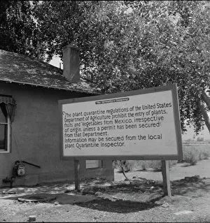 Quarantine Prints: Sign at bridge between Juarez, Mexico and El Paso, Texas, 1937. Creator: Dorothea Lange