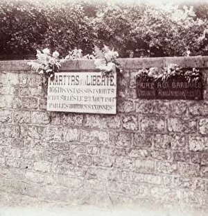 Murdered Gallery: Sign in memory of civilians who were shot by the Germans, Dinant, Belgium, c1914-c1918