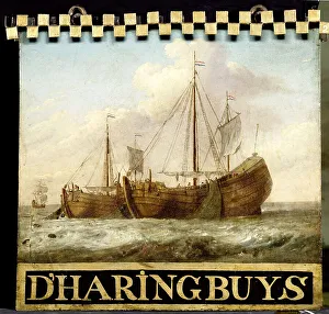 Fishery Prints: Sign, both sides painted with Herring Boats, 1700-1799. Creator: Anon