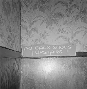 Carriage Boot Gallery: Sign on staircase on Brooks Hotel in a town... West Carlton, Yamhill County, Oregon, 1939