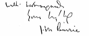 Barrie Gallery: Signature of JM Barrie (1860-1937), Scottish playwright and novelist. Artist: JM Barrie