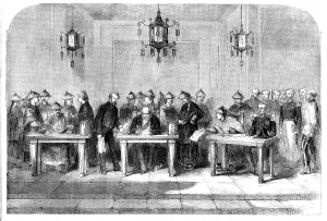 Officials Prints: Signing of the Treaty between England and China at Tien-tsin on June 26