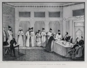Beggrov Prints: Signing of the Treaty of Turkmenchay, 1828. Artist: Beggrov, Karl Petrovich (1799-1875)