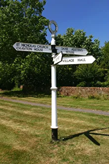 Road Sign Prints: Signpost pointing to Jane Austens House, Chawton, Hampshire