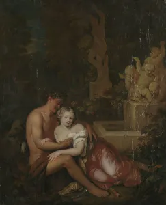 Gaspar Netscher Prints: Silen and nymph, after Caspar Netscher, Undated. Creator: Unknown