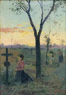 Silent Prints: Silent Prayer over a Grave, 1905-1906. Creator: Gustav Mally