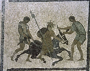 Images Dated 18th June 2013: Silenus on a donkey, mosaic