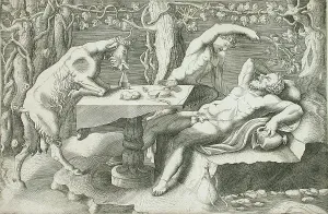 Silenus Prints: Silenus, a Satyr and a Goat, c1540. Creator: Giorgio Ghisi