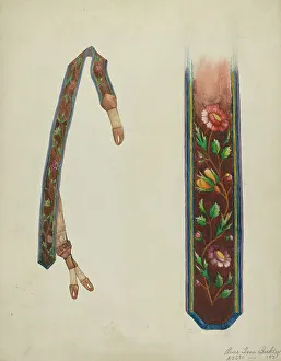 Ladys Prints: Silk Embroidered Suspenders, c. 1936. Creator: Ann Gene Buckley