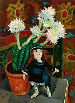 Neue Sachlichkeit Prints: Sill Life with Blooming Cactus and Doll, 1925. Creator: Wacker, Rudolf (1893-1939)