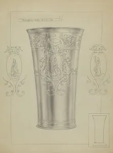 Dragons Prints: Silver Beakers, c. 1936. Creator: Clayton Braun