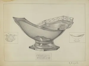 Capelli Giacinto Prints: Silver Cake Basket, c. 1936. Creator: Giacinto Capelli