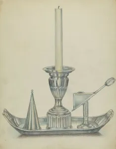 Snuffer Prints: Silver Candlestick with Two Snuffers, c. 1936. Creator: Herbert Russin