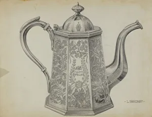 Graphite On Paper Prints: Silver Chocolate Pot, c. 1936. Creator: Leo Drozdoff