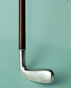 Sarah Fabian Baddiel Prints: Silver cigarette case walking stick designed to look like a golf club, c1910