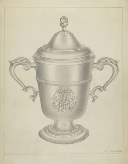 Vincent Carano Prints: Silver Cup with Cover, c. 1937. Creator: Vincent Carano