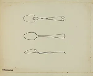 Utensils Prints: Silver Demi-tasse Spoon, c. 1938. Creator: Kalamian Walton