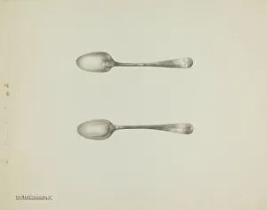 Utensils Prints: Silver Demi-tasse Spoon, c. 1938. Creator: Kalamian Walton