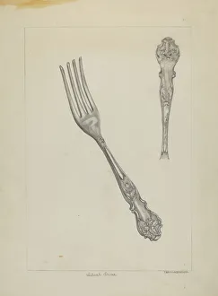 Forks Prints: Silver Fork (Rogers Silverware), c. 1936. Creator: Ludmilla Calderon