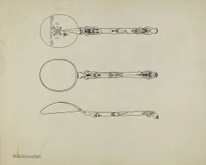 Utensils Prints: Silver Funeral Spoon, c. 1938. Creator: Kalamian Walton