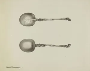 Utensils Prints: Silver Funeral Spoon, c. 1938. Creator: Kalamian Walton