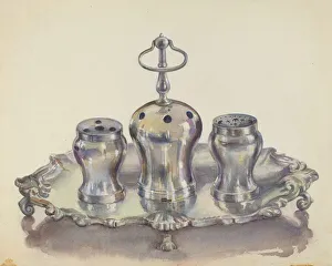 John Dixon Collection: Silver Ink Stand, c. 1936. Creator: John Dixon